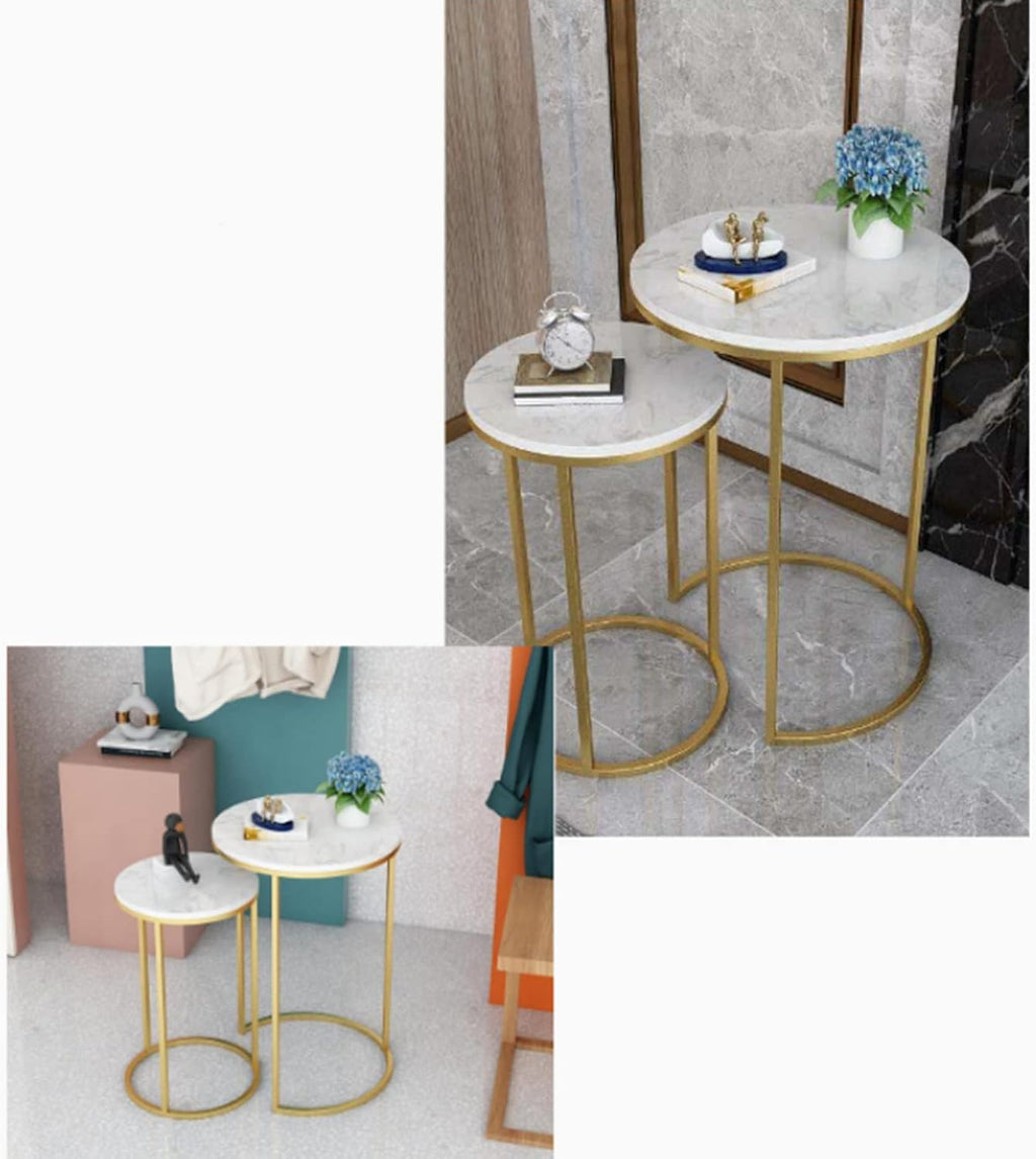 Round Nesting Table, Set of 2 Coffee Tables with Marble Top Stackable Side Tables Space Saving Sofa Table for Living Room/Bedroom/Hallway, 50/60cm Tall(Size:40 * 40 * 60cm,Color:Black)
