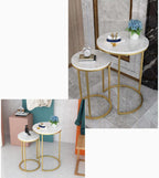 Round Nesting Table, Set of 2 Coffee Tables with Marble Top Stackable Side Tables Space Saving Sofa Table for Living Room/Bedroom/Hallway, 50/60cm Tall(Size:40 * 40 * 60cm,Color:Black)