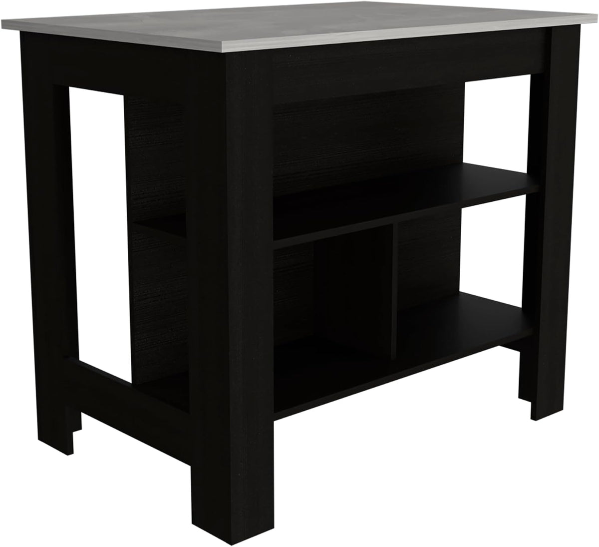 3-Shelf Kitchen Island Wenge and Ibiza Marble with Particle Board | One side provides ample legroom (29.2" H x 30.4" W) for comfort with a kitchen stool