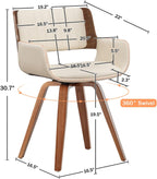 LUNLING Swivel Accent Faux Leather Dining Chairs Set of 2 Mid Century Modern Chairs with Wooden Legs/Armrest/Upholstered Seat/Adjustable Foots for Kitchen Dining Room Desk Chairs Beige PU