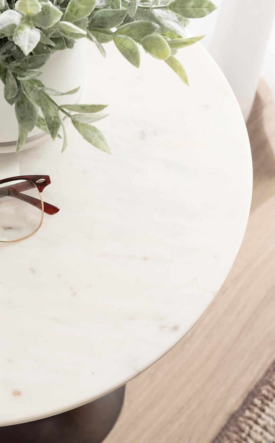 Kate and Laurel Squires Modern Marble Round Side Table, 16 x 16 x 24, White Marble and Dark Brown, Marble Top Circle End Table for Use as a Bedroom Nightstand or Living Room Plant Stand Option