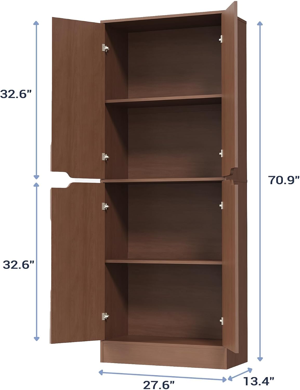 Housoul 71" Tall Kitchen Pantry Cabinet with 4 Doors, Walnut | Pantry Storage Cabinet with Adjustable Shelves, Freestanding Kitchen Pantry Cabinet, Cupboard Larder Cabinet for Dining Room