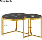 31.5" Gold Round Nesting Coffee Table Set of 2, Modern Tempered Glass Cocktail Tables with Sturdy Metal Frame, Glam Accent Side Tables for Living Room, Black