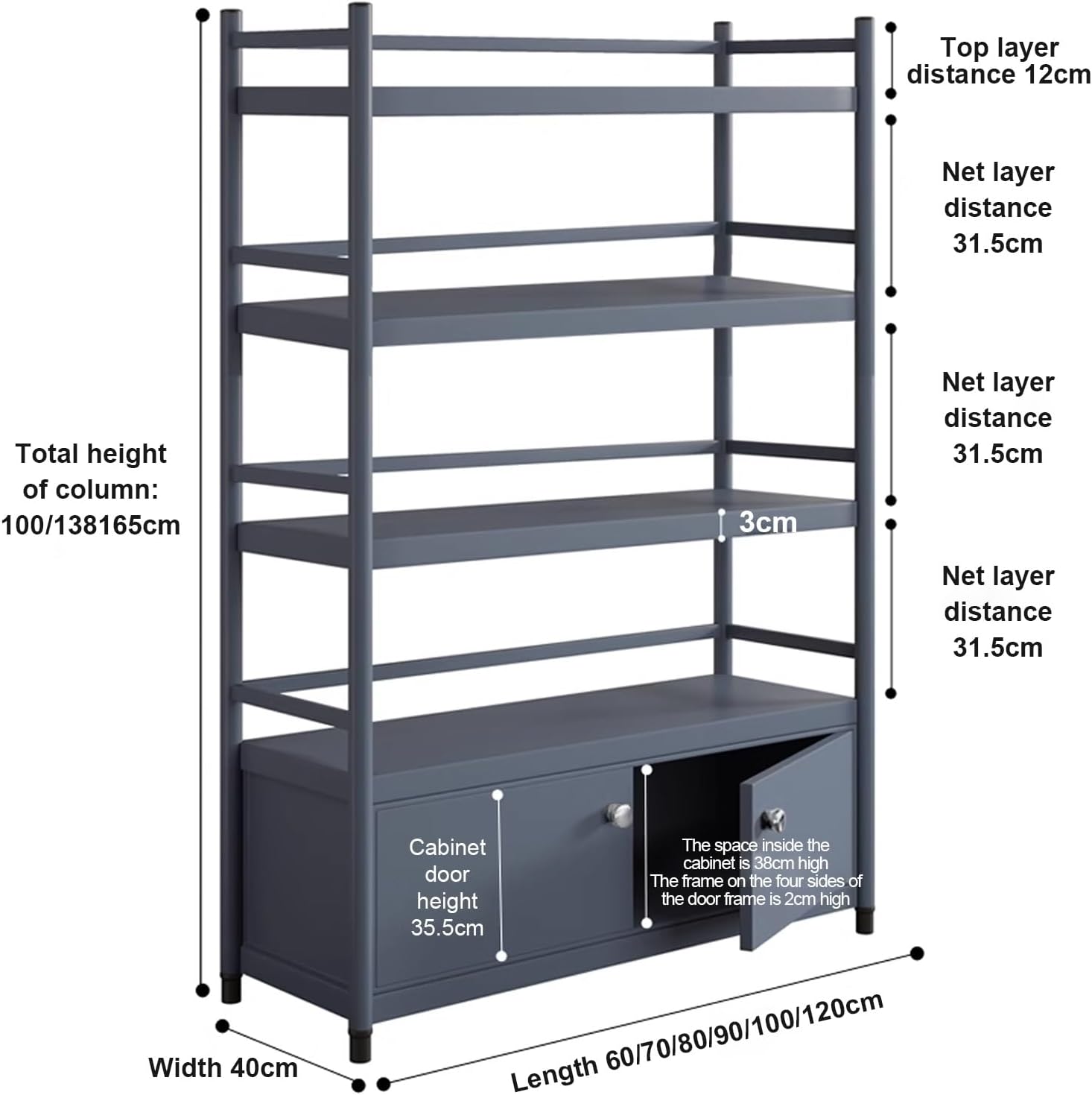 Tall Cabinet, Pantry Organizers and Storage, 32mm Thicker Steel Tube, Multi-Layer Storage, Cabinet with Microwave Shelf, Ideal for The Kitchen, Living Room(White,70 * 40 * 138cm)