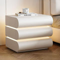 White Night Stand with LED Light, Leather Nightstand, Modern Bedside Table | 3 Solid Wood Drawers, No Assembly Required(19.7''H) (White)