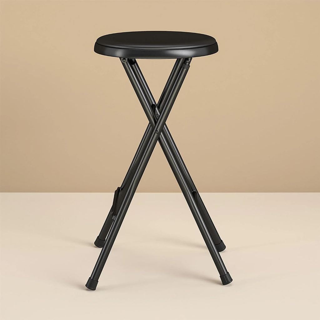 Folding Stool, Metal Frame Indoor Outdoor Portable Seat with Non-Slip Feet, Black