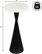 Eyely DNE4003B Liv 22" Designer Metal Drink Table and Decorative End Table w/White Marble Round Top and Cone Pedestal Base for Living Room, Bedroom, Antique Black