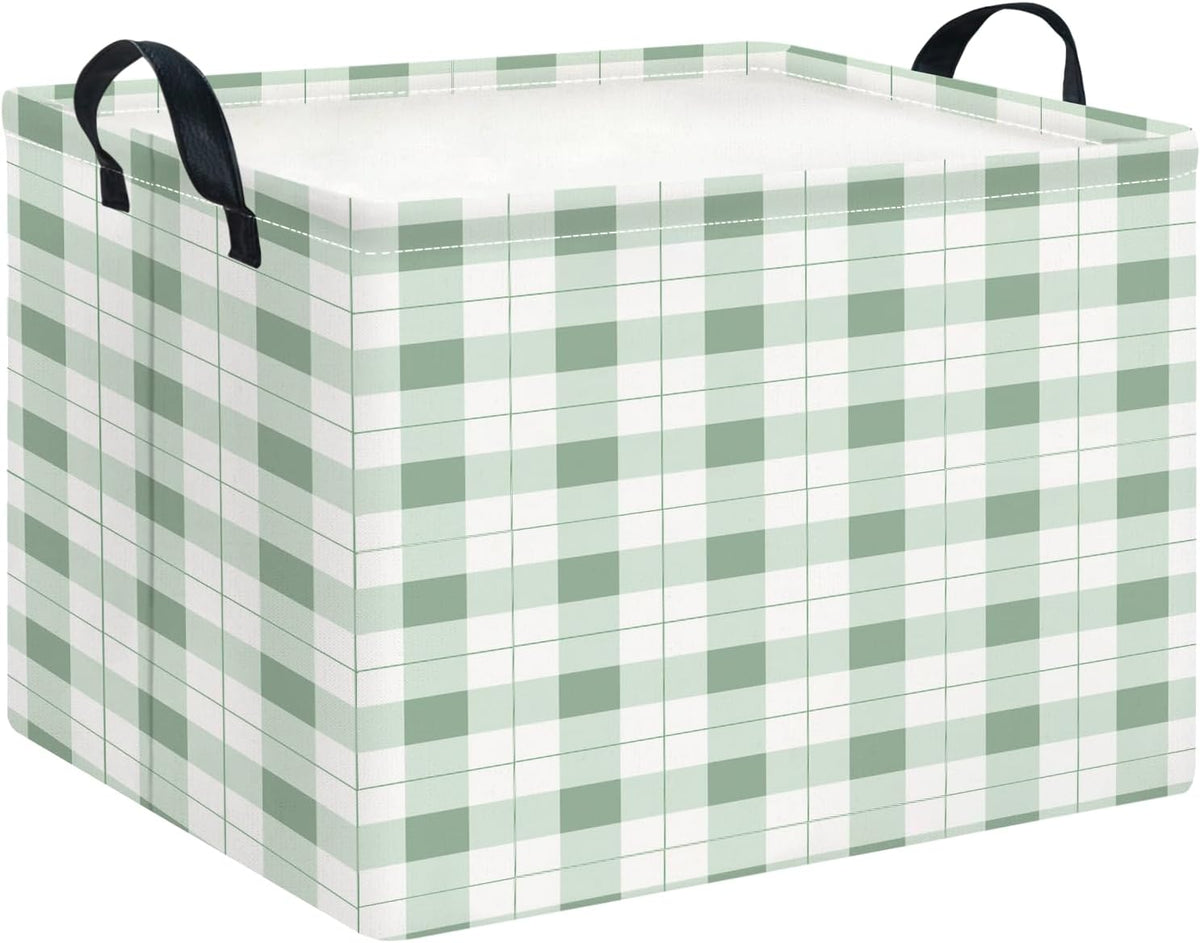 CLOCOR Rectangular Storage Bin,Waterproof Books Box,Gift Basket(Green Grid)