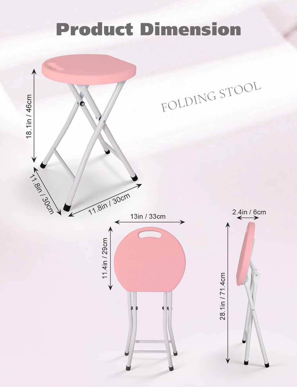 18 Inch Folding Stool with Handle | Folding Chair, 600 lbs Capacity, Portable Foldable Bar Stool, Non-Slip Feet, Collapsible Stool, Indoor Outdoor Use