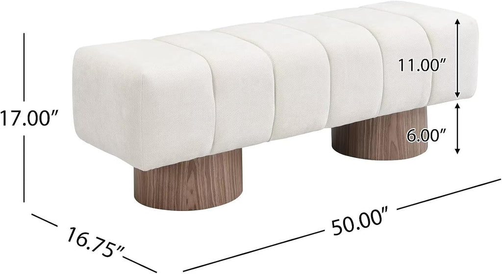 50" Upholstered Dining Bench, No-Assembly Chenille Fabric Ottoman Stool with Wood Legs, 300LB Capacity Multi-Functional Seating for Entryway, Bedroom, Bedside, Living Room, Beige