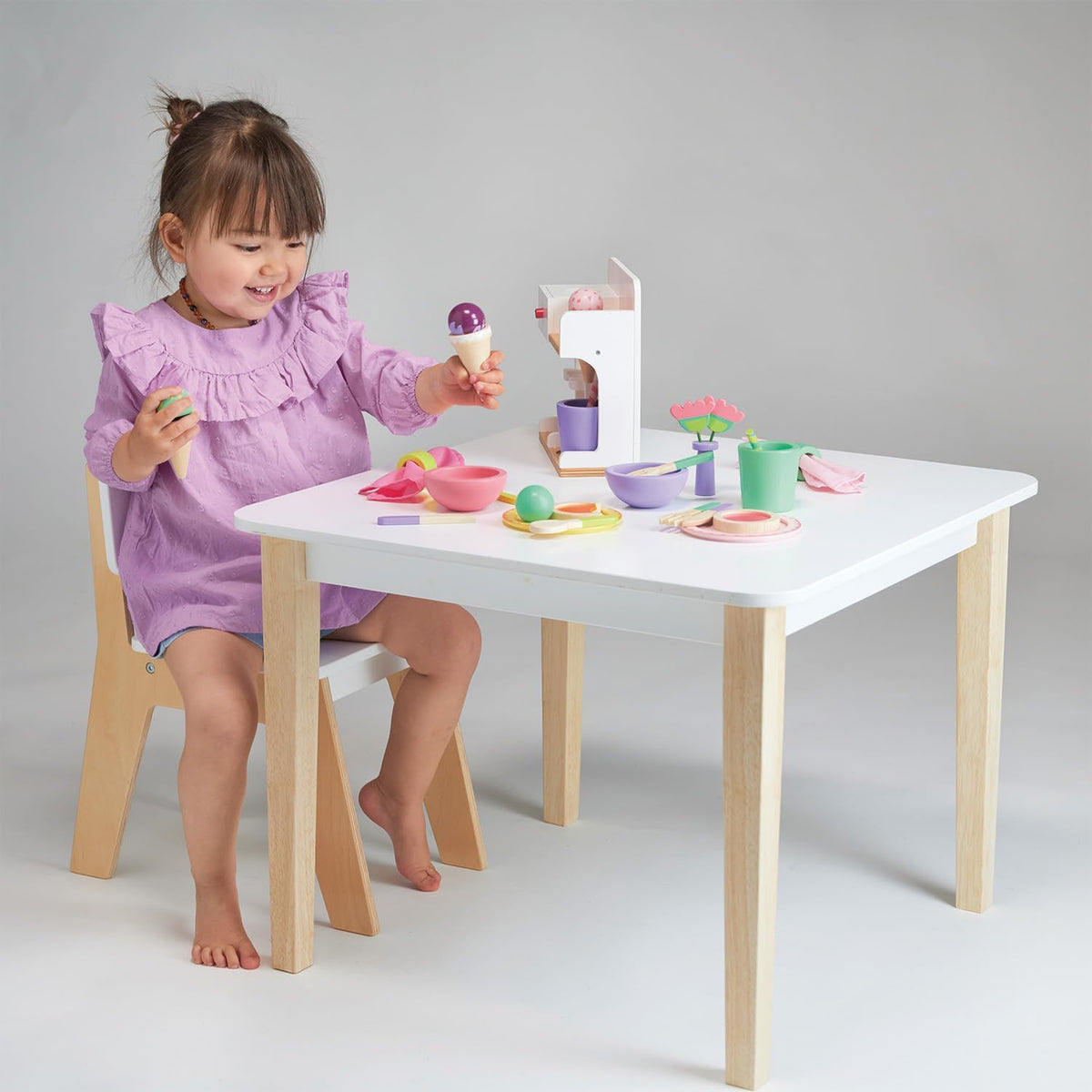 Mentari Toys - Kid’s Table and Chair Set - Wooden Easy Clean Table and 2 Animal Themed Chairs - Children’s Playroom, Classroom Furniture - Sturdy Set for Play and Learning - Age 3+