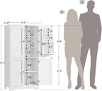 TEENFON 51" H Pantry Cabinet with 4 Doors, Kitchen Cabinet with 6 Door Shelves, Storage Cabinet for Living Room, Dining Room, Bathroom, White