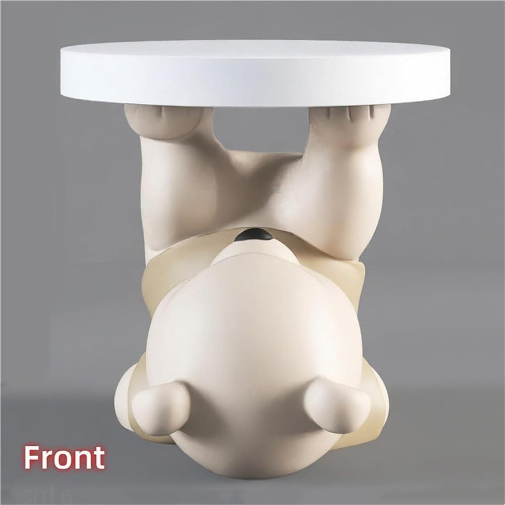 Bear Statue End Table, Round Side Table, Resin Sculpture Bedside Table, Small Space Saving Nightstand Couch Corner Stand Bedroom, Accent Table for Living Room(Gold)