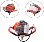 62cc Post Hole Digger 2-Stroke Petrol Gas Powered Earth Digger with 3 Extension Rods（8" 12" & 20"） + 4 Auger Drill Bits (4" 6" 8" & 12") for Farm Garden Plant