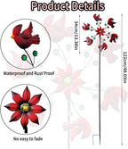 Cardinal Red Bird Wind Spinner Garden Decor, 48 Inch Metal Yard Spinner Sculpture for Patio Lawn & Outdoor Decorations