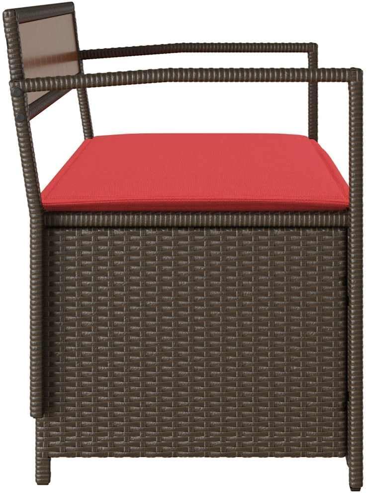 Brown Poly Rattan Patio Storage Bench with Cushion, Outdoor Seat with Waterproof Storage Bag and Gas Spring Lid