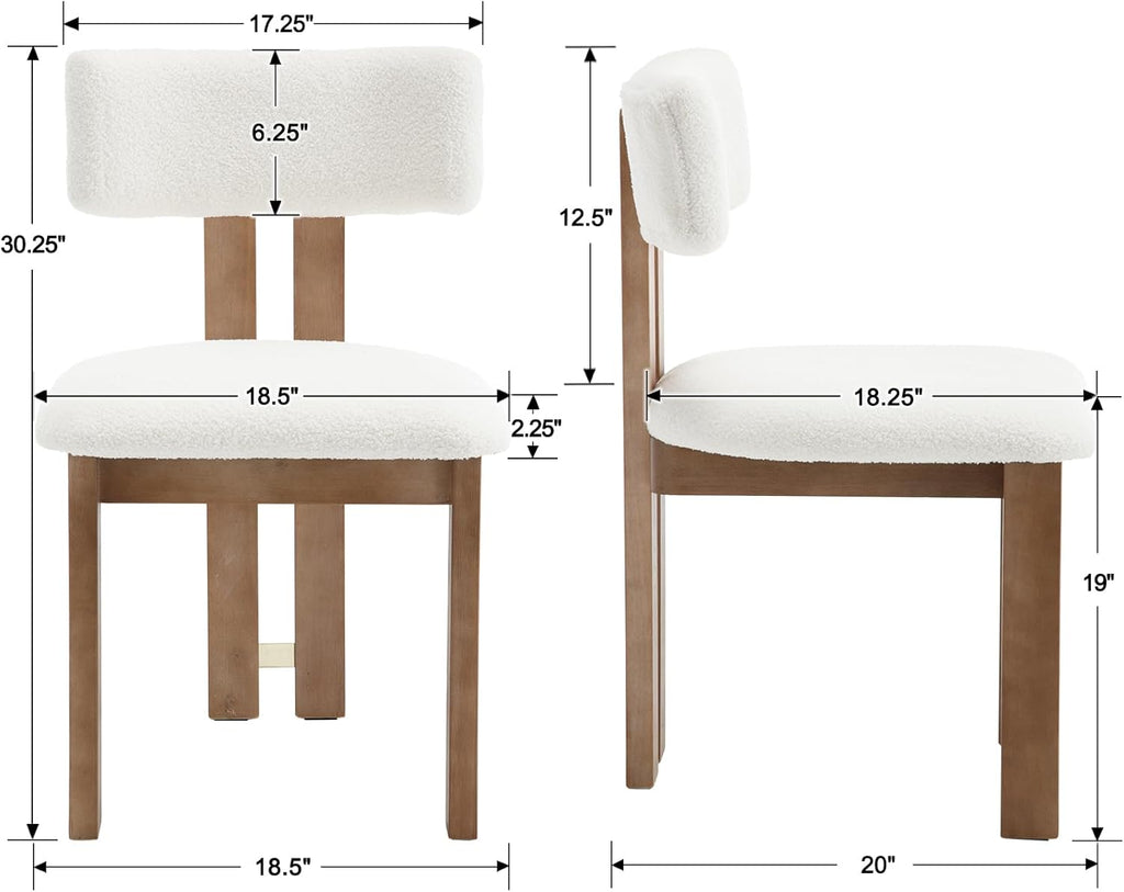 BESTANO Sherpa Boucle Wooden Dining Chairs Set of 4, Modern Farmhouse Dining Room Kitchen Chairs with Curved Backrest Natural Wood Legs, Armless Dining Chairs, Beige