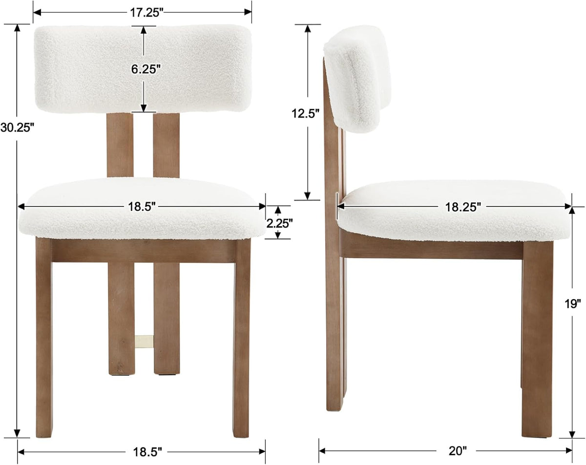 BESTANO Sherpa Boucle Wooden Dining Chairs Set of 4, Modern Farmhouse Dining Room Kitchen Chairs with Curved Backrest Natural Wood Legs, Armless Dining Chairs, Beige