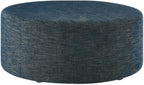 Blue Round Woven Fabric Upholstered Ottoman, 38 Inches, Lightweight, Stylish Outdoor Furniture for Patio, Garden, Balcony