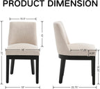 Linen Dining Chairs Set of 2, Upholstered Dining Room Chair with Black Wood Legs, Farmhouse Kitchen Chairs with Mid Back, Comfy Armless Side Chair for Living Room/Restaurant, Beige