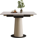 47.2" Retractable Rock Slab Folding Dining Table, Modern Expandable Kitchen Table with Leather-Wrapped Stainless Steel Base, Space Saving Square Dining Table for Small Apartments