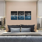 Wall Decor For Living Room Canvas Wall Art For Bedroom Black And White City Luminous Paintings Modern 3 Piece Framed Room Canvas Art Prints Ready To Hang Office Pictures For Home Decoration Artwork