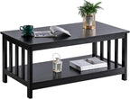 ChooChoo Mission Coffee Table, Black Wood Living Room Table with Shelf, 40 Black