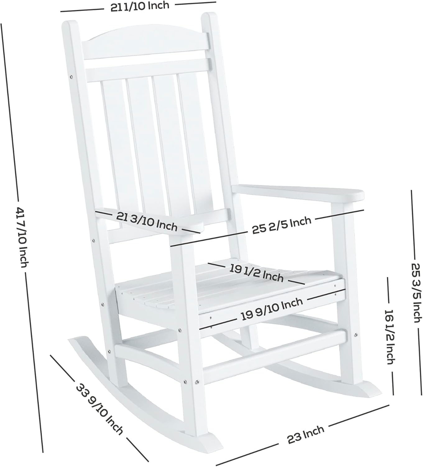WO Home Furniture Patio Rocking Chair Farmhouse Outdoor HDPE UV Weather Resistant (Black)