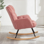 Tufted Upholstered Teddy Fabric Glider Rocking Chair with Metal Frame, Ergonomic Accent Chair for Living Room, Bedroom, and Leisure Spaces (Pink + Teddy)
