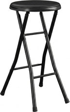 24 Inch Folding Stool Chair, Black Foldable Stool for Adults Portable, Lightweight Collapsible Bar Stool with Padded Seat, Compact Fold Up Stool for Parties, Weddings, Indoor Outdoor Use