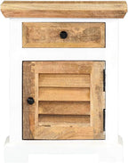 Solid Rough Mango Wood Nightstand with 1 Drawer and 1 Door, White and Brown Side Table for Living Room, 15.7"x11.8"x19.6"