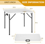 34" Square Folding Card Table, Fold-in-Half Utility Dining Portable Tables Heavy Duty HDPE Plastic Foldable Table with Carrying Handle Indoor Outdoor for Picnic, Camping, Party, White