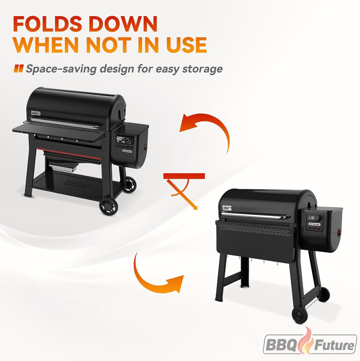 36" Front Folding Table for Weber Searwood 600 XL Pellet Grill with 5 Tool Hooks, Grill BBQ Prep Table Accessory, 425+ Sq In Workspace, 40 lb Load Capacity, Locking Fold-Down Design
