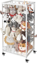 Stuffed Animal Storage Organizer with Wheels, Stuffed Animal Zoo Shelf with Elastic Rope for Nursery, Play Room, Bedroom, Kids Plush Toy Holder for Boys and Girls, White.