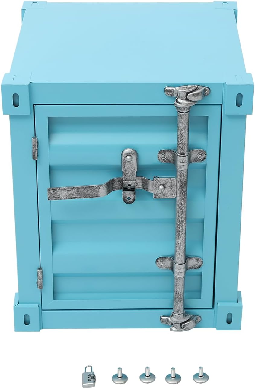 Side Table, Industrial Metal Container Cabinet,Wrought Iron Container Side Table with Concealed Storage for Bedroom, Living Room Bar (Blue)