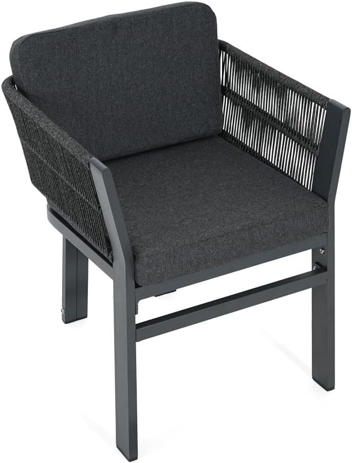 Outdoor Dining Chair Set of 2,White Aluminum Frame with Beige Cushion, 300lbs Capacity, All-Weather Patio Seating for Backyard, Deck & Garden (Grey Frame + Grey Cushion)
