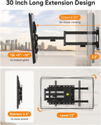FORGING MOUNT Corner TV Wall Mount for Most 37-75 Inch TVs up to 99lbs | Full Motion TV Wall Mount with 30" Long Extension Arm, Swivel Tilt, Max VESA 600x400mm