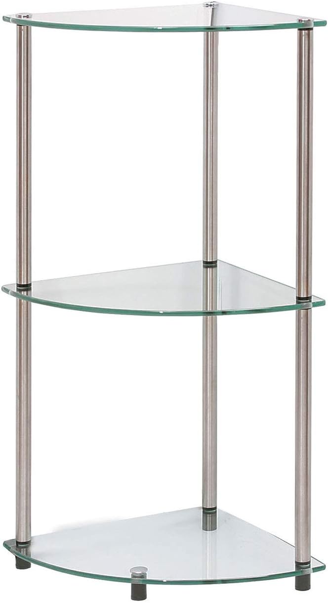 Convenience Concepts Designs2Go 3-Tier Corner Shelf, Glass/Chrome