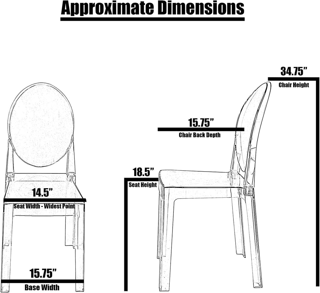 2xhome Ghost Dining Chair with Oval Back | Transparent Acrylic Accent Side Chair for Kitchen, Living Room, Vanity, or Event Seating | Non Stackable (Set of 2, Clear)