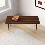 Pemberly Row 47" Mid Century Modern Rectangle Felicity Brown Teak Wood Bench Seat for Living Room, Dining Room, Bedroom, Entrance, Hallway, in Walnut Finish