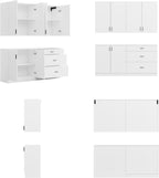 63" Wide Kitchen Pantry, 2-Piece Modern Storage Cabinet with 6 Doors and 3 Drawers, Food Pantry Cabinets with 3 Adjustable Shelves, Wall Mounted Cupboard and Base Cabinet for Kitchen, White
