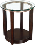 Maykoosh Round End Table with Glass Top & Espresso Finish - Accent Table