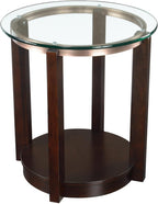 Maykoosh Round End Table with Glass Top & Espresso Finish - Accent Table