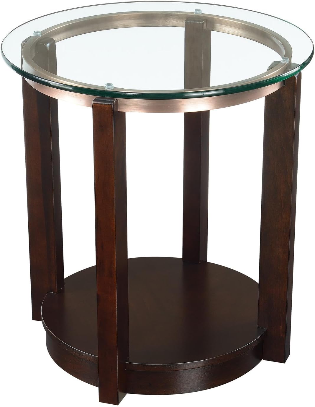 Maykoosh Round End Table with Glass Top & Espresso Finish - Accent Table