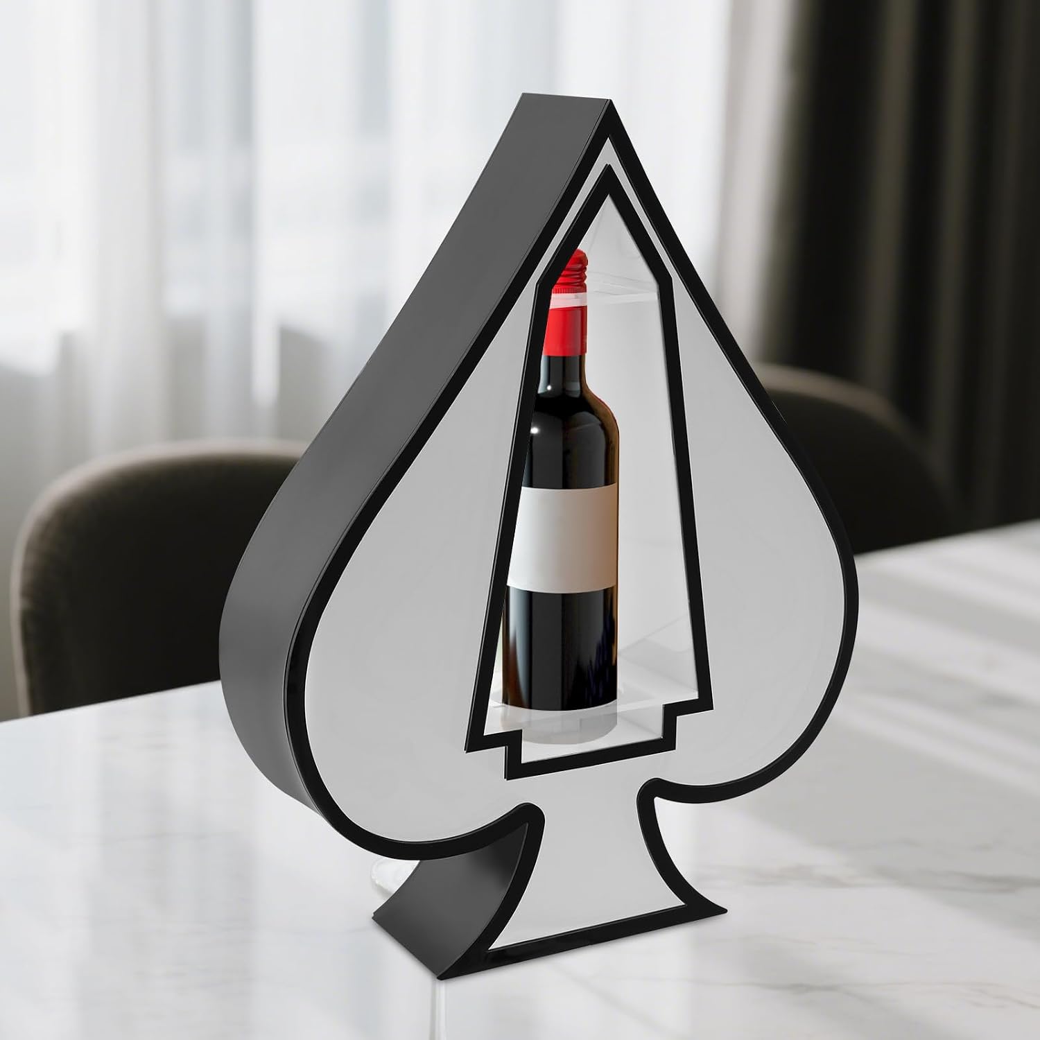LED Wine Bottle Display Stand, Ace of Spades Shape Illuminated Bottle Holder with Warm Yellow Light, Acrylic Champagne VIP Presenter for Bar Home Decor