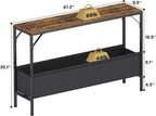 Asgolion Narrow Console Table, 47.2" Long Entryway Table with Storage Basket, Hallway Table, Mordern Industrial Sofa Tables for Living Room, Bedroom, Foyer, Office, Anti-tip Kit, Rustic Brown