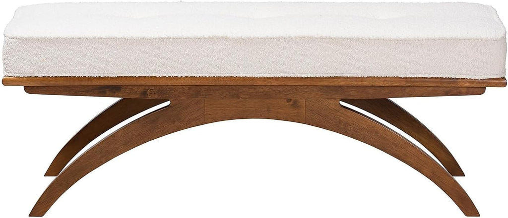 Baxton Studio Orella Boucle Fabric Bench, Cream/Walnut Brown