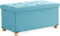 BRIAN & DANY 30 Inches Folding Storage Ottoman Bench, Ottoman with Storage for Living Room, with Wooden Feet and Lid, Teal