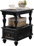 Narrow End Table with Drawer and Storage Shelf Solid Wood Slim Rectangular Sofa Side Table Nightstand for Living Room Interior ﻿ Multi Scenario Use(Black)