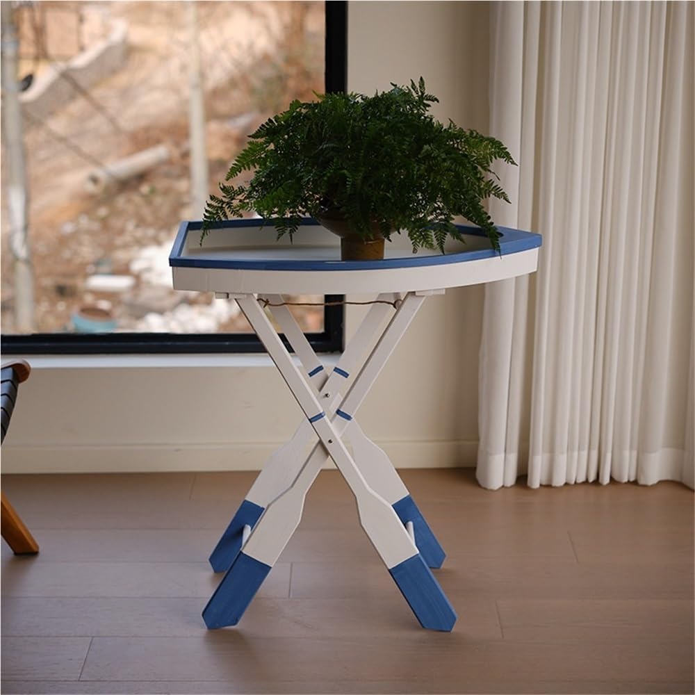 Wooden Ship Shape Side Table, Small Tables for Small Spaces, End Table for Living Room, Bedroom, Balcony, Modern Side Table, Foldable Accent Table with Oar Legs